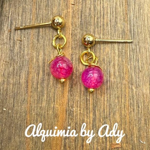 Alquimia Pink magenta agate and Gold Earrings - Picture 1 of 1